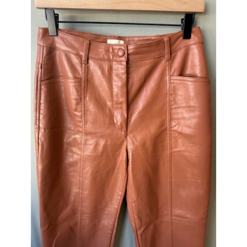 Aritzia Wilfred Rebel Vegan Leather‎ Pants Size 6 Cognac Terracotta High Rise
